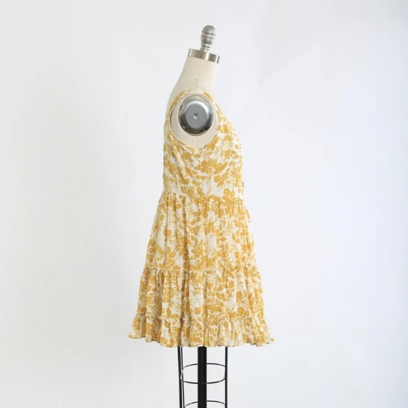 Free People mustard yellow floral cotton mini dress S - Picture 5 of 7